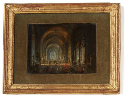 Jean - François LEBELLE (actif en 1806 - après 1831) Intérieur d'Eglise animé de...