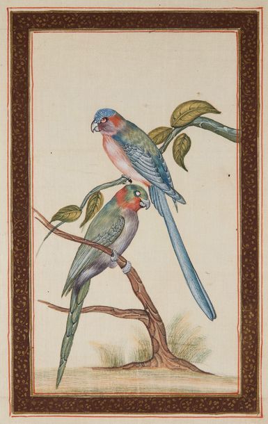 CHINE ou INDE Peinture sur tissu figurant des oiseaux.
Dim.: 24 x 15 cm