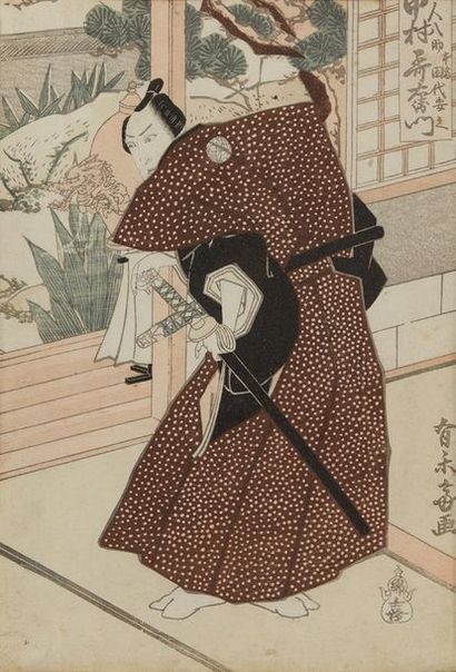 JAPON Deux estampes sur papier représentant des acteurs dont une par Toyokuni Kunisada.
Dim....
