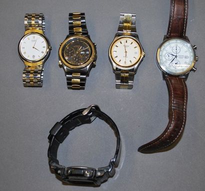 null Ensemble de cinq montres d'homme dont Casio, Citizen, Pulsar, Seiko et Tiss...