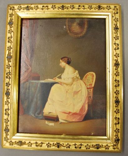 null Ecole du XIXe siècle 

Petite huile sur panneau figurant une femme écrivant.

Dim....