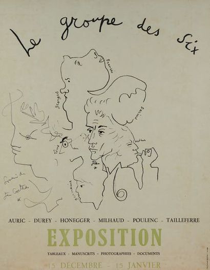 [Cocteau, Jean] Affiche illustrée pour le groupe des six.
Exposition Tableaux - Manuscrits...