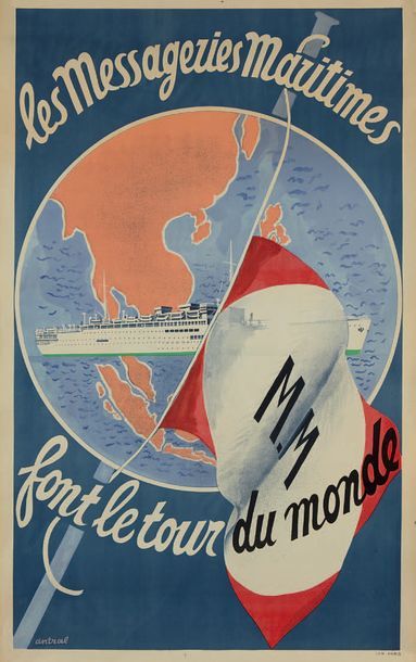ANTRAL Robert Louis (1895-1940) Affiche Les Messageries Maritimes font le tour du...