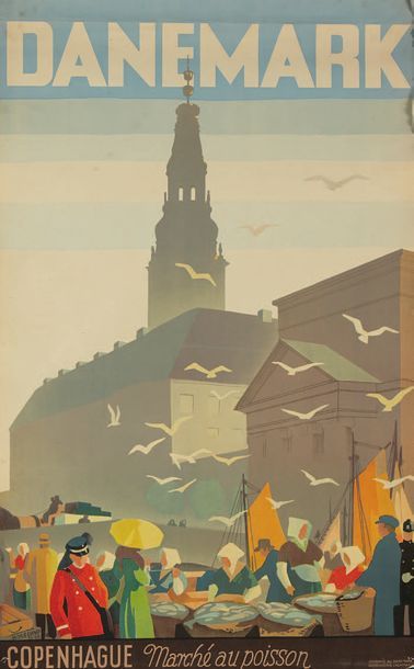 BOGELUND-JENSEN 1936 Affiche DANEMARK - Copenhague marché aux poissons
Non entoilée,...