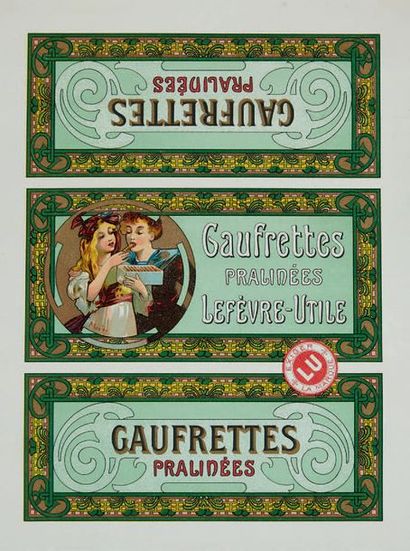 MUCHA Alfons (1860-1939) LEFEVRE-UTILE - LU Gaufrettes pralinées
Etiquette en planche...