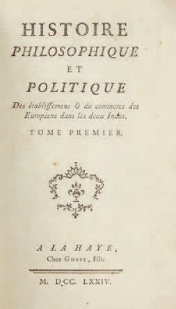 RAYNAL. Histoire philosophique et politique. La Haye, Gosse & Fils, 1774. 7 vols...