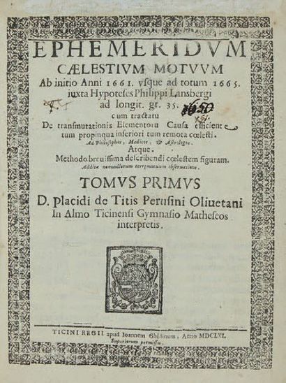 TITI, Placido. Ephemeridum caelestium motuum Ab initio Anni 1661. vsque ad totum...