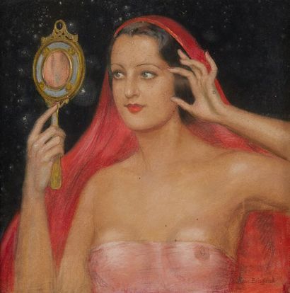 Gustave BRISGAND (1867 - 1944) Femme au miroir
Pastel.
Signé en bas à droite.
Dim.:...