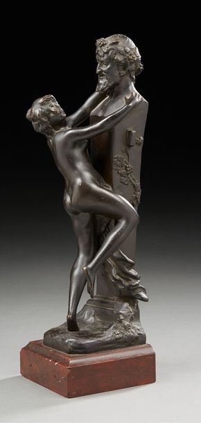 CLODION, d'après Offrande à l'amour
Groupe en bronze ciselé patiné.
Socle de marbre...