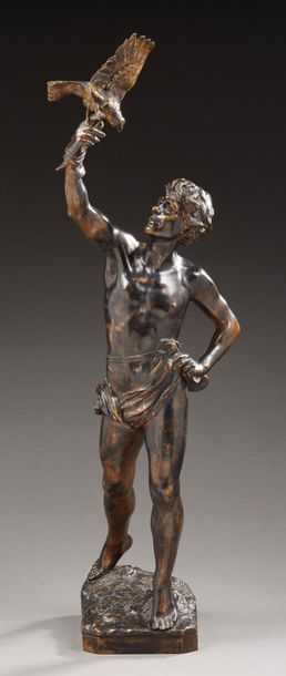 Georges BAREAU (1866-1931) Le fauconnier
Groupe en bronze à patine brune signée.
Au...