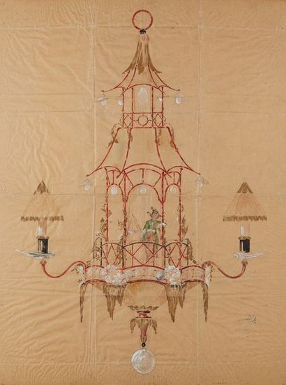 Ecole Française vers 1900 Technique mixte sur papier figurant un projet de lustre...