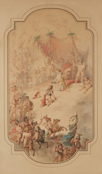 Francesco GONIN (1808-1899) Suite de trois dessins aquarellés figurant des scènes...