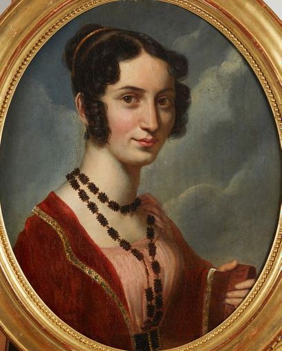 Ecole FRANÇAISE vers 1830 Portrait de femme
Sur sa toile d'origine rectangulaire...