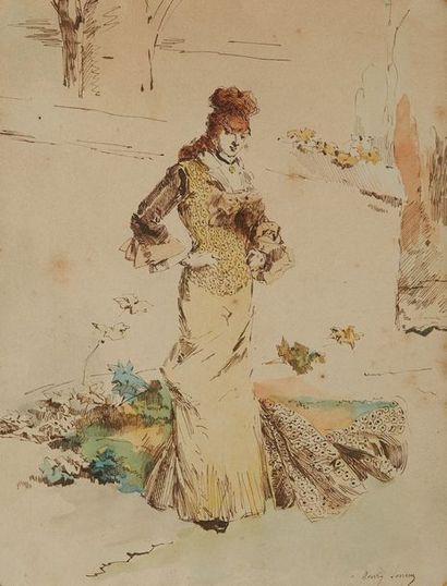 Henry Somm (1844-1907) Deux dessins aquarellés sur papier représentant des élégantes.
Signés...