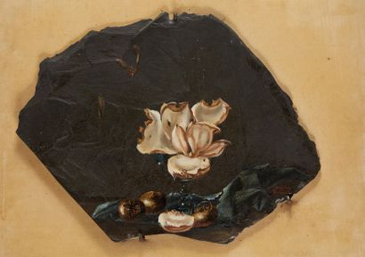 Joséphine BEAUDOIN (1909-2005) Peinture sur plaque d'ardoise à contours irréguliers...