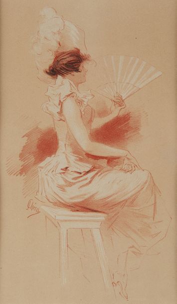 Jules CHÉRET (1836-1932) Un dessin d'élégeante.
Dim.: 32 x 19 cm
On y joint:
Femme...