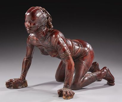 Bruno BARATIER (né en 1950) Femme soumise
Sculpture en bois recouvert de lanières...