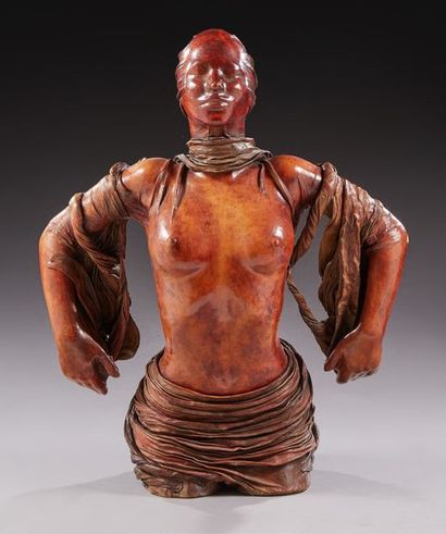 Bruno BARATIER (né en 1950) Buste de femme
Sculpture en bois recouvert de lanières...