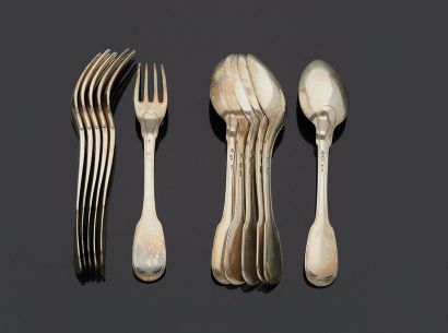 null Set of six silver cutlery, net model.
Paris 1789.
Master goldsmith: Pierre-Nicolas...