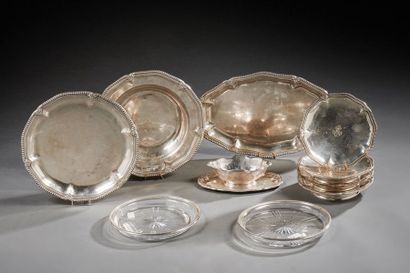 PUIFORCAT Ensemble de plats, saucière, présentoirs et plats en cristal en argent...