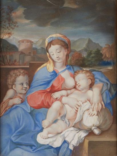 Ecole FRANÇAISE du XVIIIe siècle, dans le goût de Sébastien BOURDON La Vierge à l'Enfant...