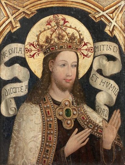Ecole COLONAISE du XVIe siècle 
Le Christ en Majesté
La Vierge en Majesté en prière
Paire...