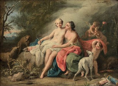 Jacopo AMIGONI (Venise 1682-Madrid 1752) 
Jupiter et Callisto
Toile.
26,5 x 36,5...