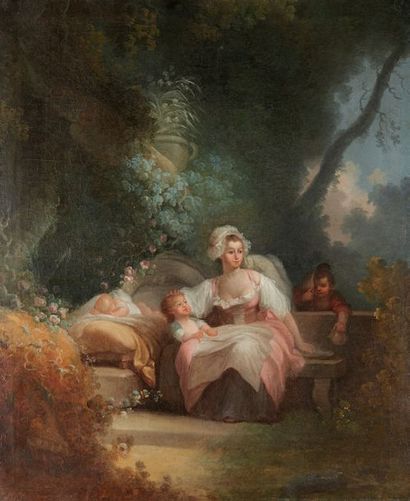 Ecole FRANÇAISE vers 1780, entourage de Paul HUET Mother and her children in a park
on...