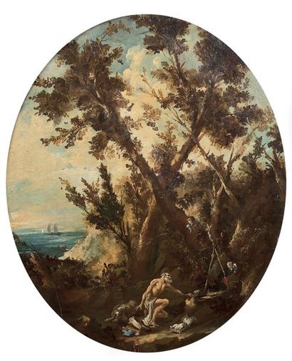 Carlo Antonio TAVELLA (Milan 1668-Gênes 1738) 
Saint Jerome in the desert
Oval canvas.
98...