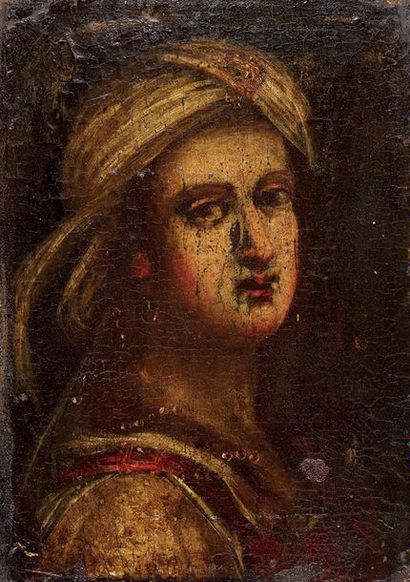 École ITALIENNE vers 1700 
Woman with turban
Canvas marouflée on panel.
22.5 x 15.5...