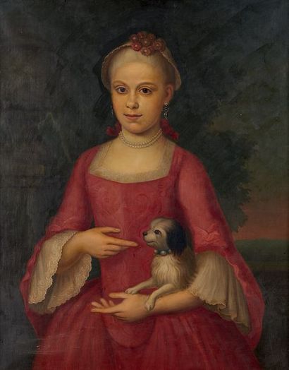 ÉCOLE HOLLANDAISE DU XXE SIÈCLE 
Portrait of Esther Brand and her dog
on her original...