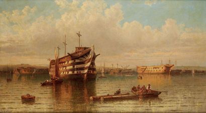 George GREGORY (Angleterre 1849-1938) 
Bateaux au port de Portsmouth
Sur sa toile...