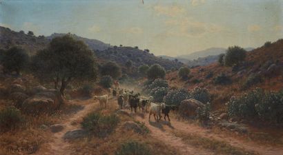 GADAN Antoine (1854-1934) 
Berger dans l'Edough, Algérie
Huile sur toile.
Signée...