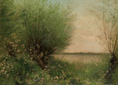 Camille WAUTERS (Belgique 1856-1919) 
View of a pond
On its original canvas.
Signed...