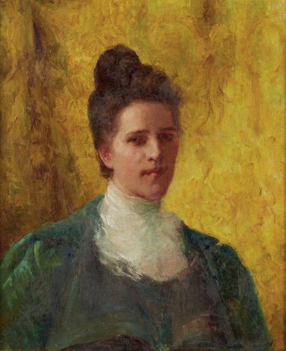 Paul GONDREXON (Charleville 1863-Pau 1915) 
Portrait de femme à la robe verte
Sur...
