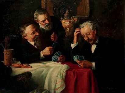 Louis MOELLER (New York 1855-Weehawken 1930) 
The card
players on its original canvas.
Signed...