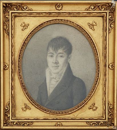 Ecole française du XIXe siècle, suiveur de Boilly 
Portrait de jeune homme en redingote.
Dim.:...