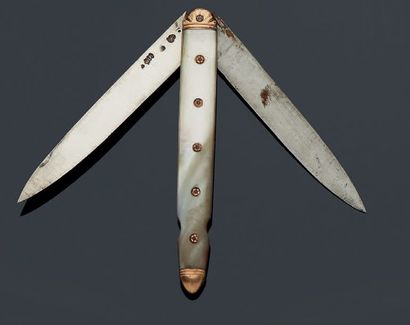 null Folding travel knife known as "à la Berge", opening with two blades, one silver,...