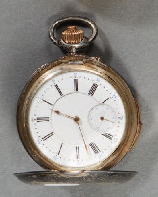 null Silver soap pocket watch with quarter-repeating silver soap, enamelled dial...