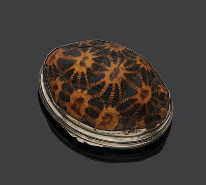 null A precious box for use as a snuffbox made of a mounted turtle shell, the hinged...