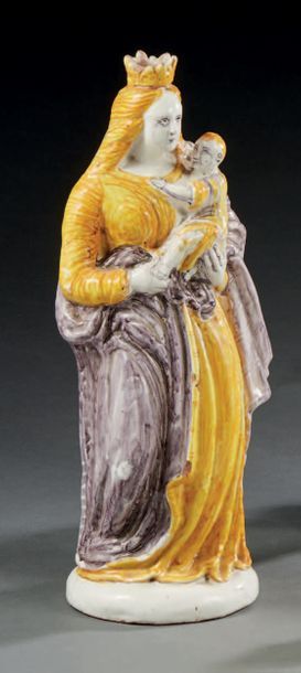 NEVERS Virgin of childbirth in earthenware holding the child in her arms decorated...