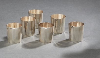 null A perfect set of six silver liqueur glasses, with a half-sided model and a flat...
