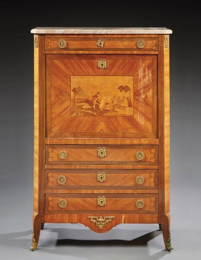 null Inlay secretary opening with a flap and three drawers.
Louis XV style H.: in...