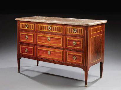 null Chest of drawers in satin-finished yarn veneer decorated with compound nets...