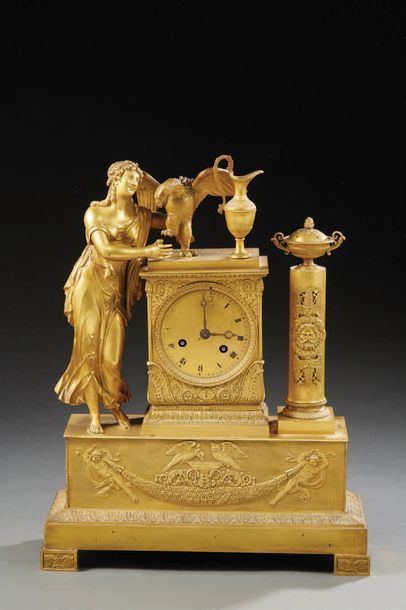 null A gilded chased bronze clock probably representing an allegory of Zeus seduced...