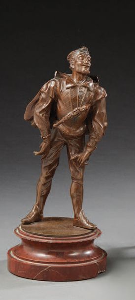null Statuette in chased and patinated bronze representing a Commedia dell'Arte character...