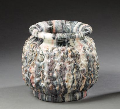 Travail Xxe 
Sandstone pot with grey and pink shaded glaze.
Size: 20 cm
(hollow mark...