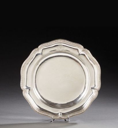 null Round silver dish, the border decorated with an egg frieze, the monogrammed...