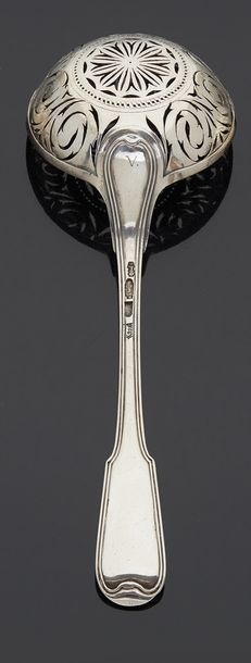 null Silver sprinkling spoon, uniplat model, with a large spoon with a central hole...