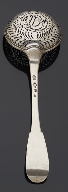 null Silver sprinkling spoon, uniplat model. Rare perforation decoration surrounding...